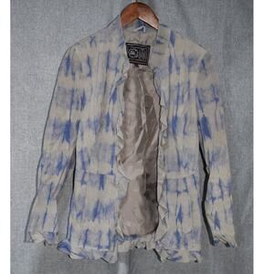 Chi by Falchi Blue Tie-Dye Genuine Leather Ruffle Trim Jacket – Size Small